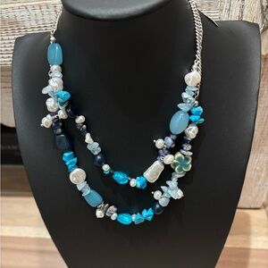 Free People Blue Toned Beaded layered Necklace NWT